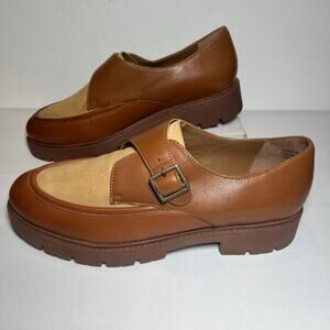 Seychelles Tan and Brown Buckle Loafers